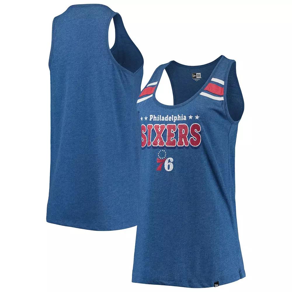 Women's New Era Heathered Royal Philadelphia 76ers Scoop-Neck Racerback Tank Top,  Product Image