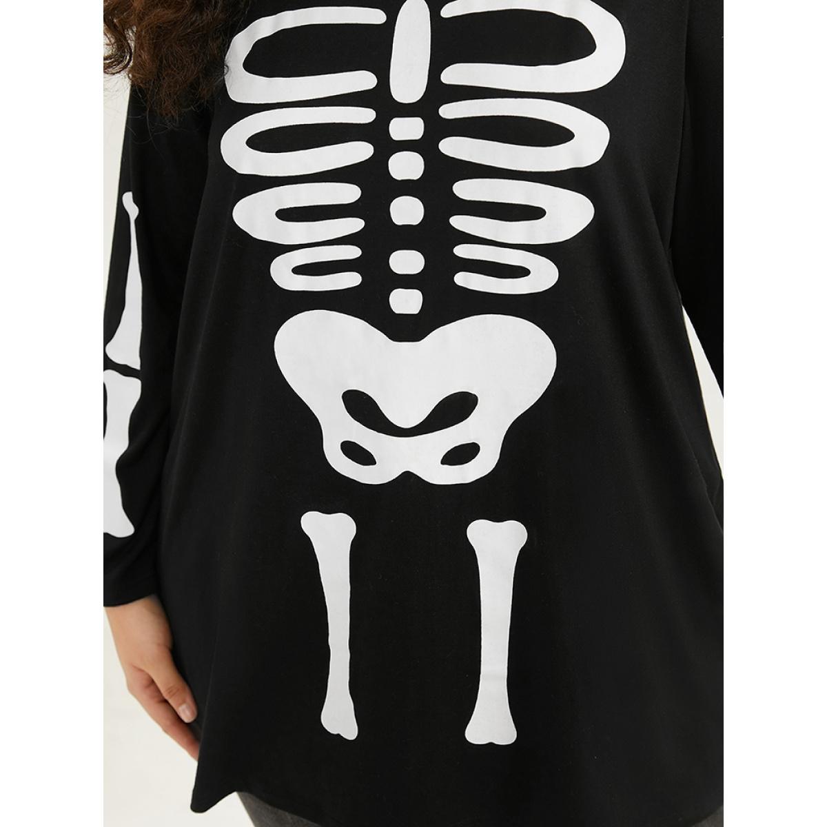 Plus Size Halloween Skull Print Crew Neck T-shirt Black Women Casual Printed Halloween Round Neck Festival-Halloween T-shirts BloomChic 10/M Product Image