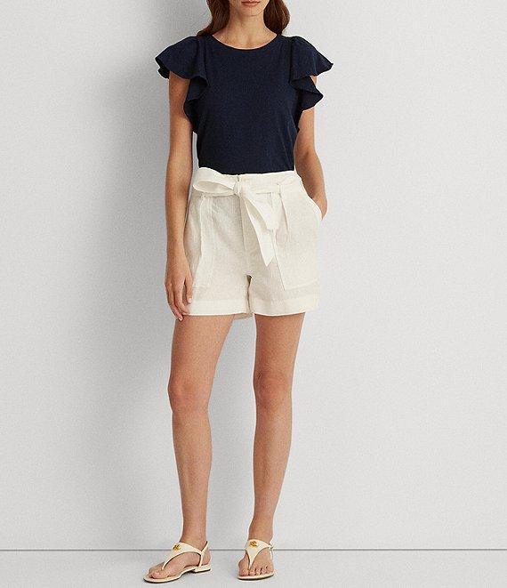 Lauren Ralph Lauren Linen High Rise Tie Belted Relaxed Shorts Product Image