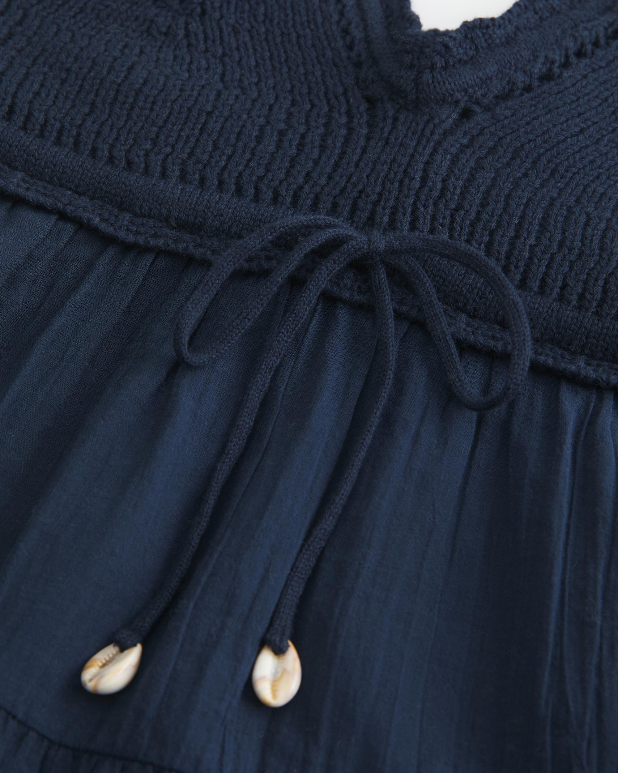 Crochet-Style Fabric Mix Top Product Image