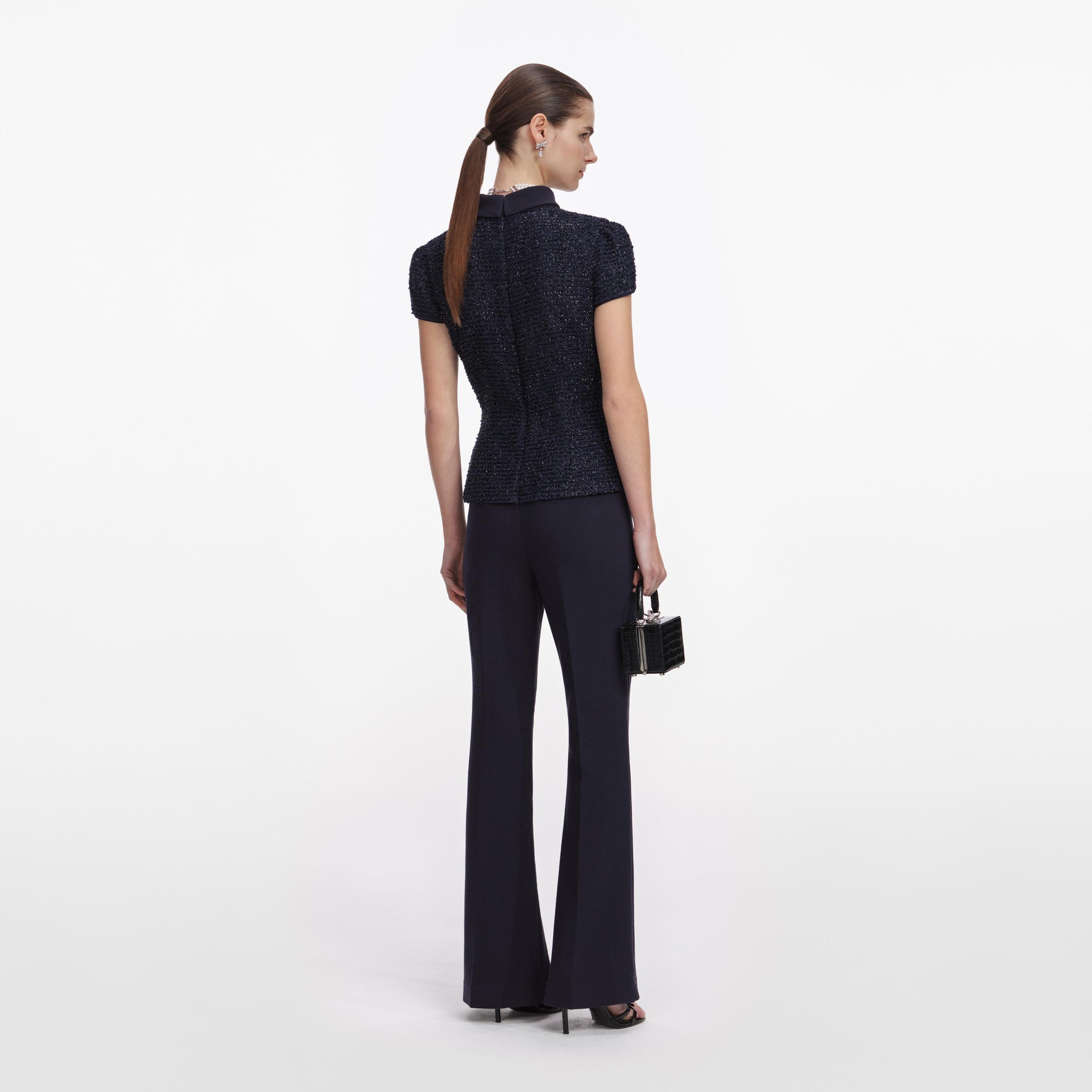 Navy Metallic Boucle Jumpsuit Product Image
