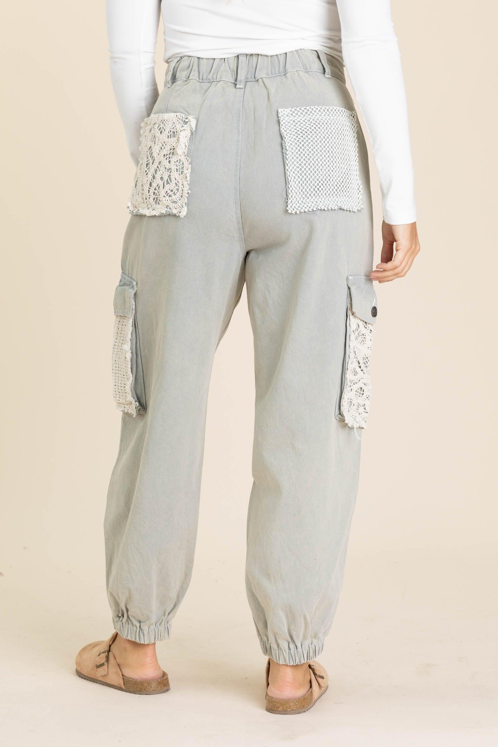 Drawstring Crochet Pants With Cargo Pockets Product Image