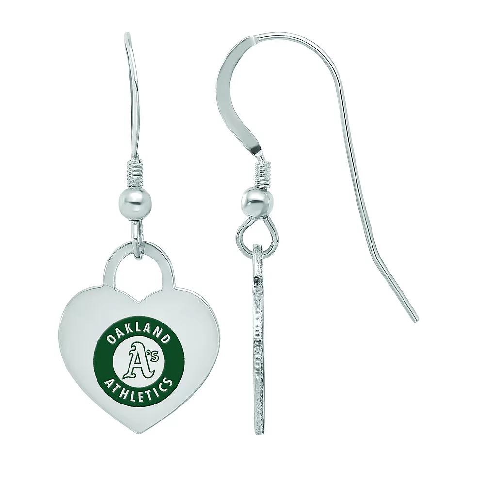 LogoArt Sterling Silver Oakland Athletics Heart Dangle Earrings, Women's Product Image