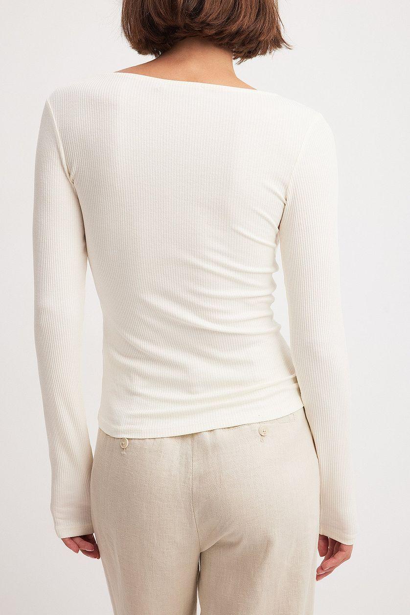 V-Neck Ribbed Long Sleeve Top Product Image