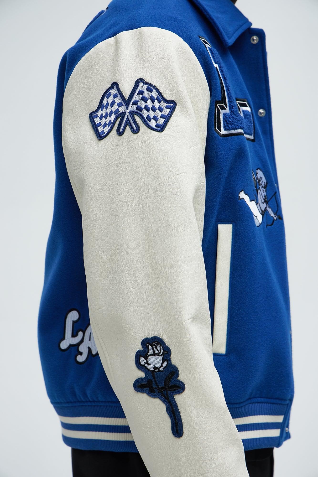 LA Patchwork Varsity Jacket - Royal/combo Product Image