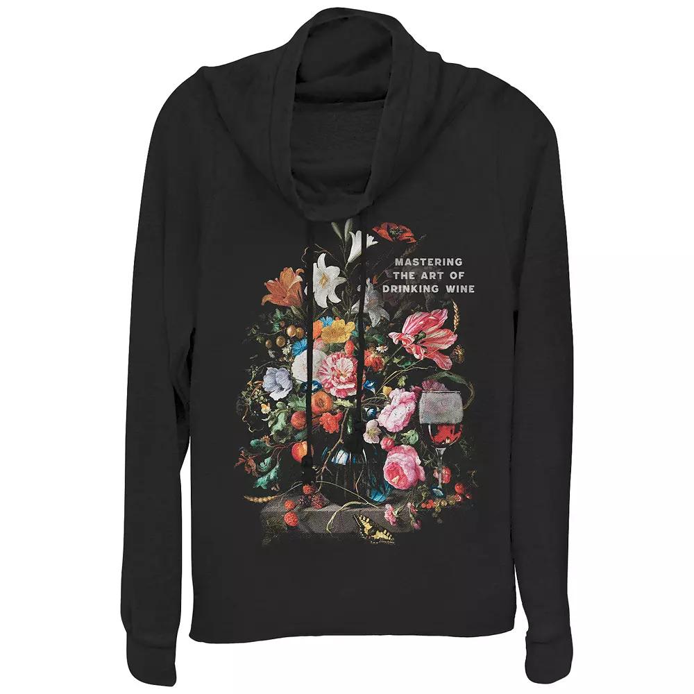 Women's Wine Drinking Mama Cowlneck Graphic Lightweight Long Sleeve, Size: Large, Black Product Image