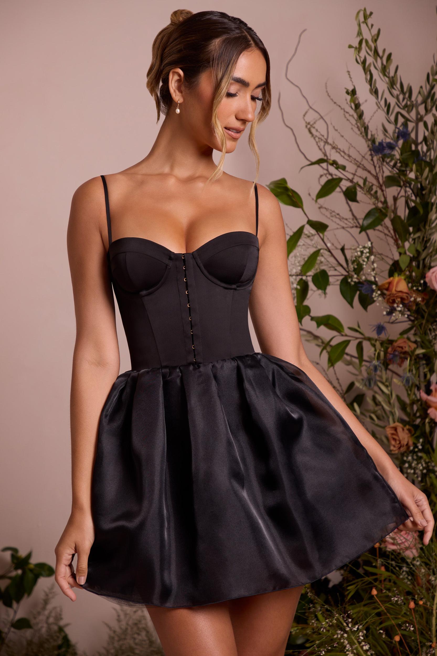 Tulle Skirt Corset Mini Dress in Black Product Image