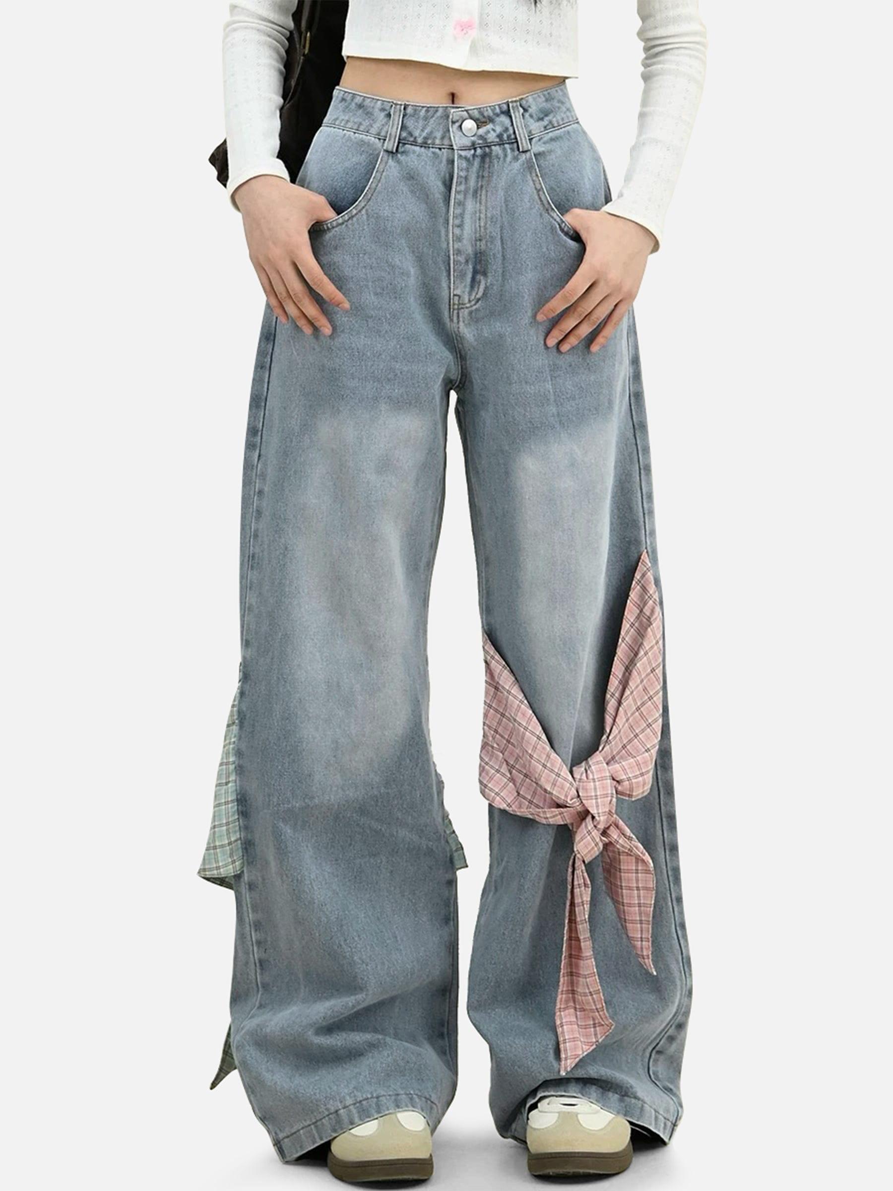 Aelfric Eden Plaid Bow Loose Jeans Female Product Image