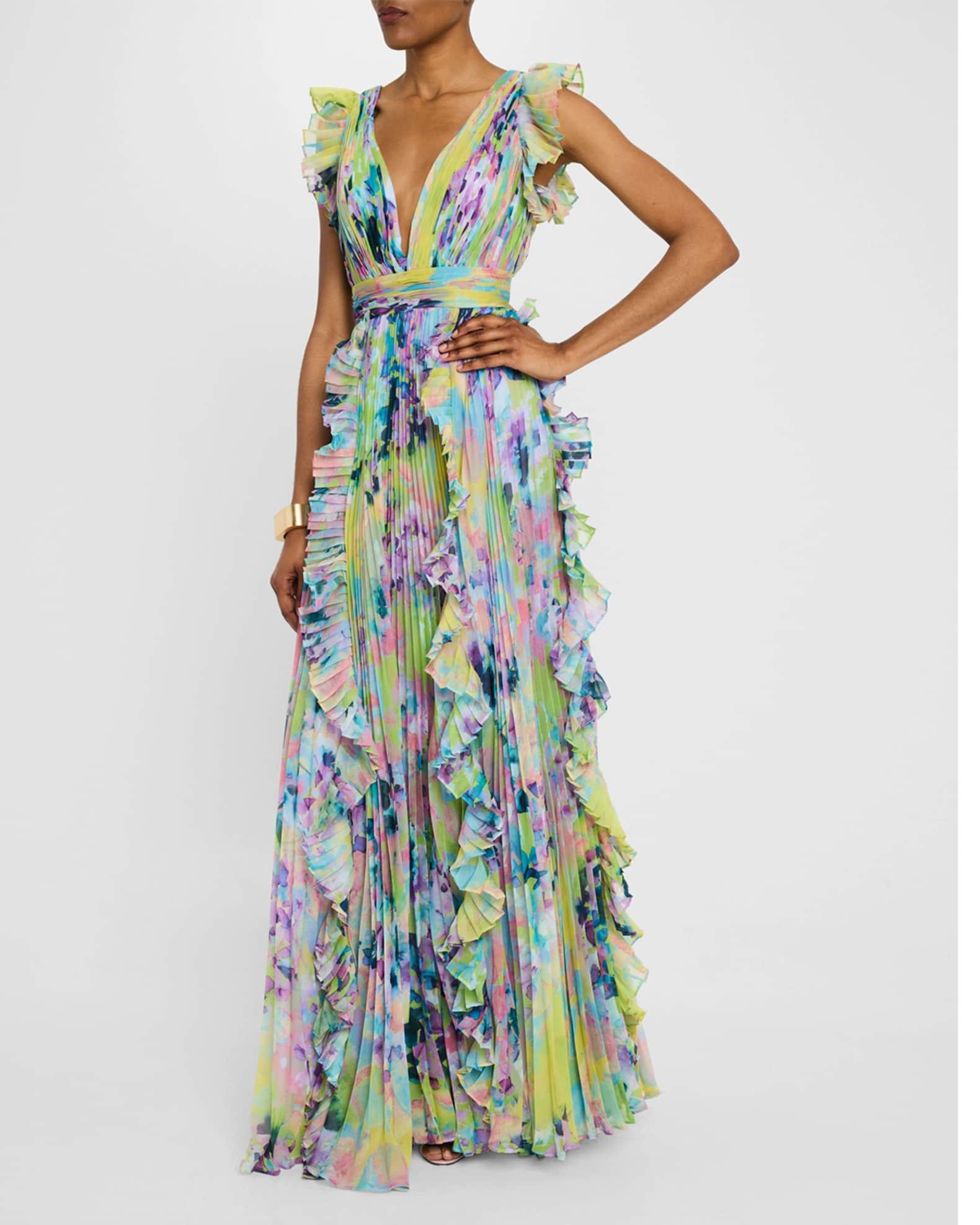 Pleated Ruffle-Trim Chiffon Gown Product Image