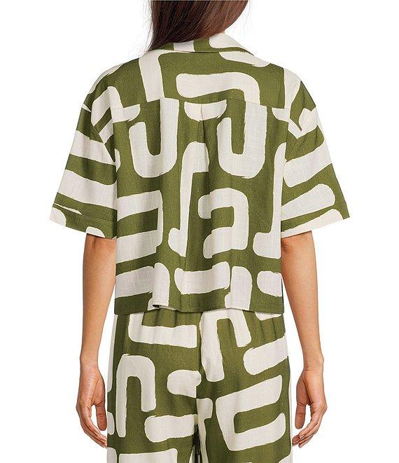 CROSBY by Mollie Burch Coordinating Ida Notch Collar Linen Blend Short Sleeve Abstract Print Button Front Shirt Product Image