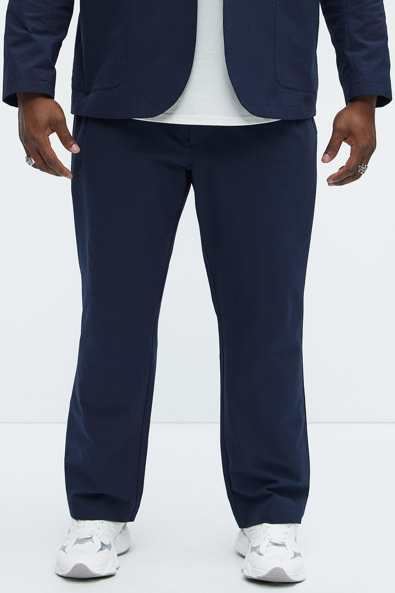 Seersucker Pleated Pants - Navy Product Image