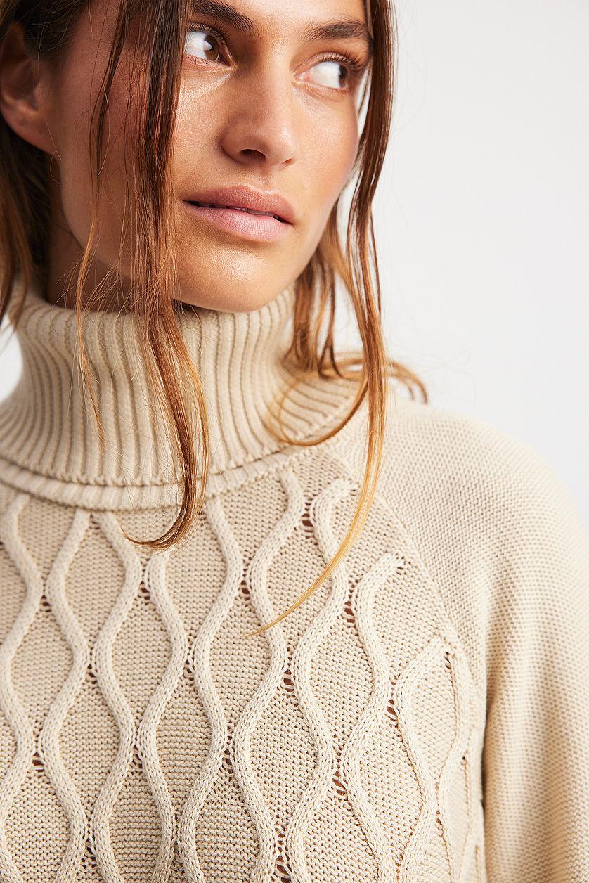 Turtle Neck Knitted Cable Sweater Product Image