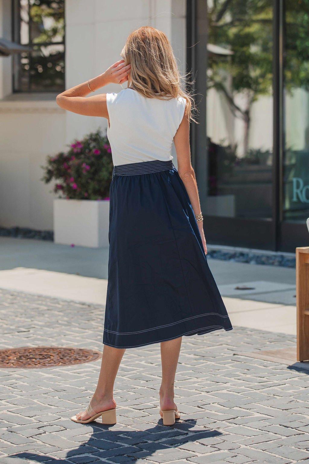 Hartford Contrast Tie Midi Dress - Navy Product Image