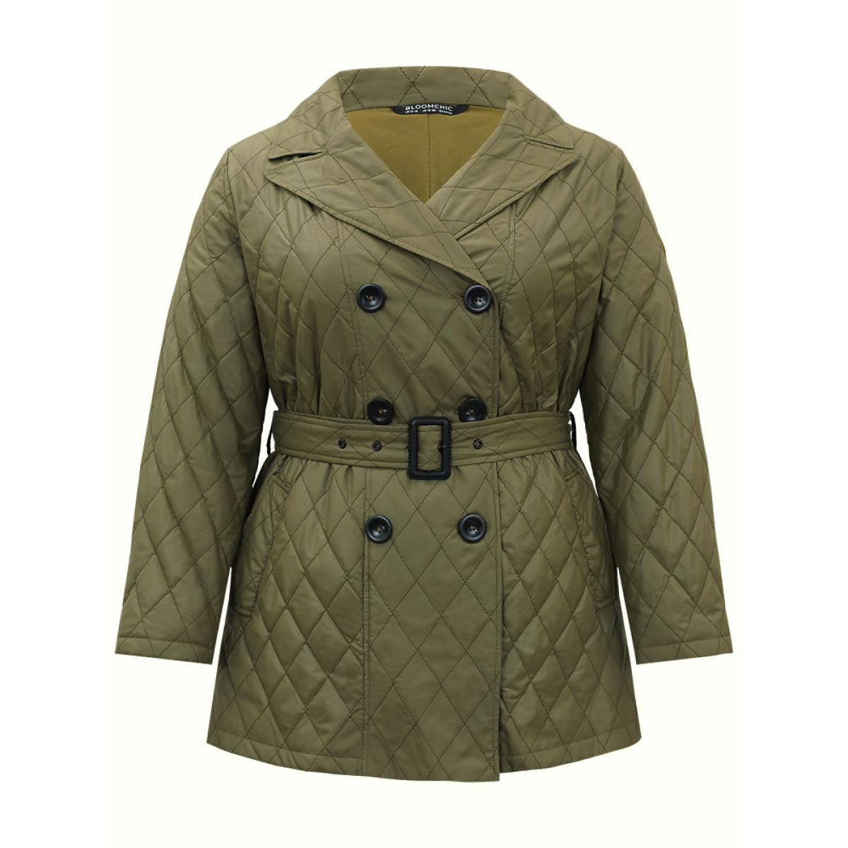 Plus Size Women Dailywear Plain Belted No stretch 10/M Pocket Belt Casual Quilted Jackets BloomChic Product Image