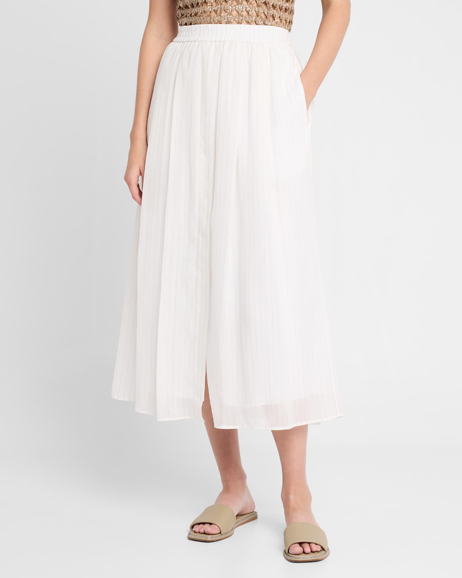 Pinstripe Cotton Gauze Midi Pull-On Skirt Product Image