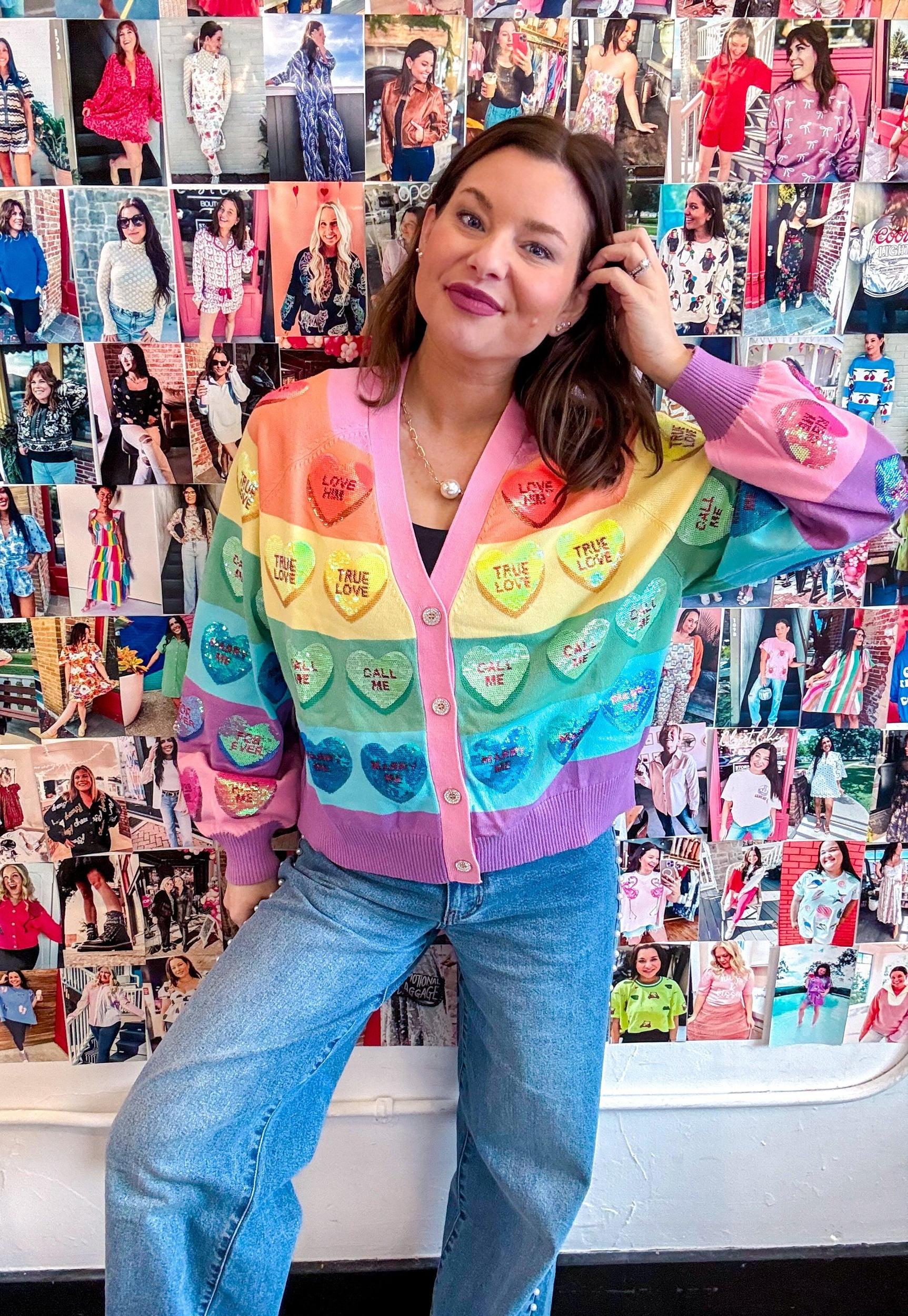 Conversation Heart Rainbow Striped Cardigan Product Image