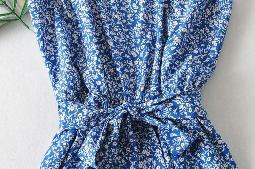 Spaghetti Strap Floral Ruffle Tie-Waist Romper Product Image