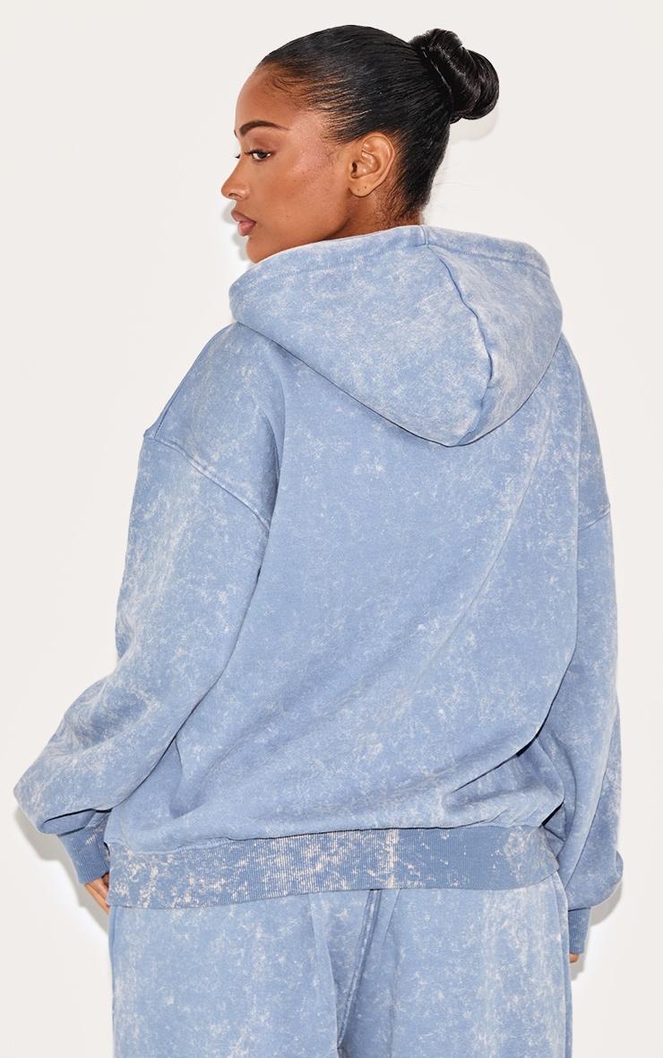 PRETTYLITTLETHING Shape Petrol Blue Embroidery Washed Zip Through Hoodie Product Image