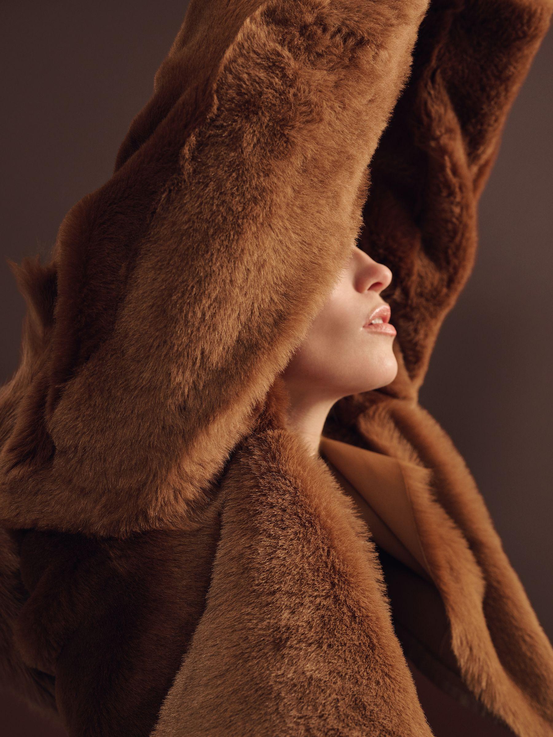 Shearling Removable Hood Jacket in Tan Product Image