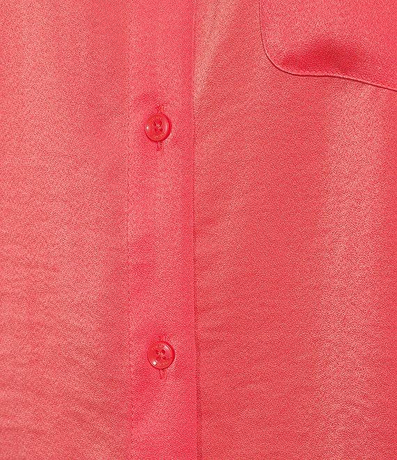 DKNY By Donna Karan Sueded Satin Point Collar Roll-Tab Long Sleeve Button-Front Shirt Product Image