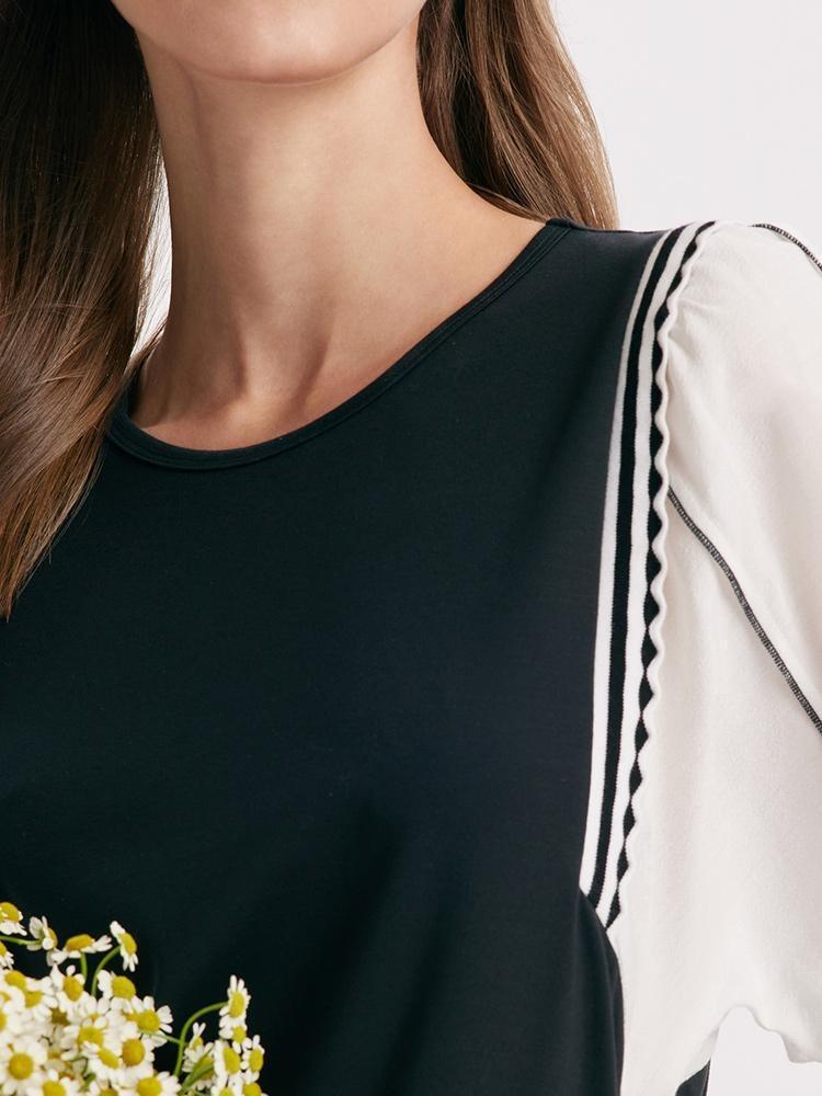 A-Shape Patchwork Puff Sleeve Mini Dress Product Image