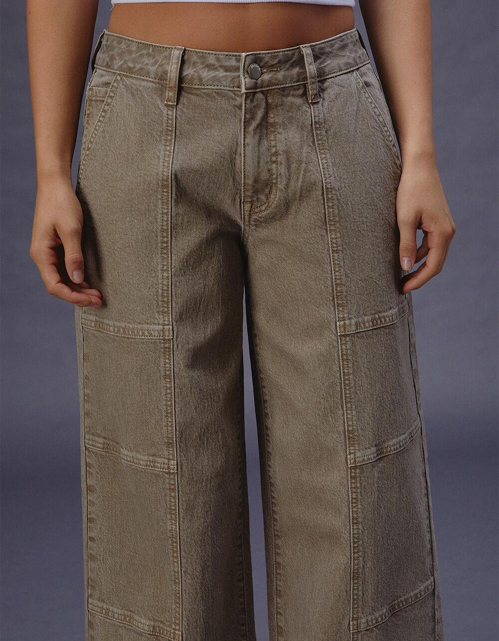 RSQ Womens Mid Rise Seam Loose Fit Pants - DK KHAKI Product Image