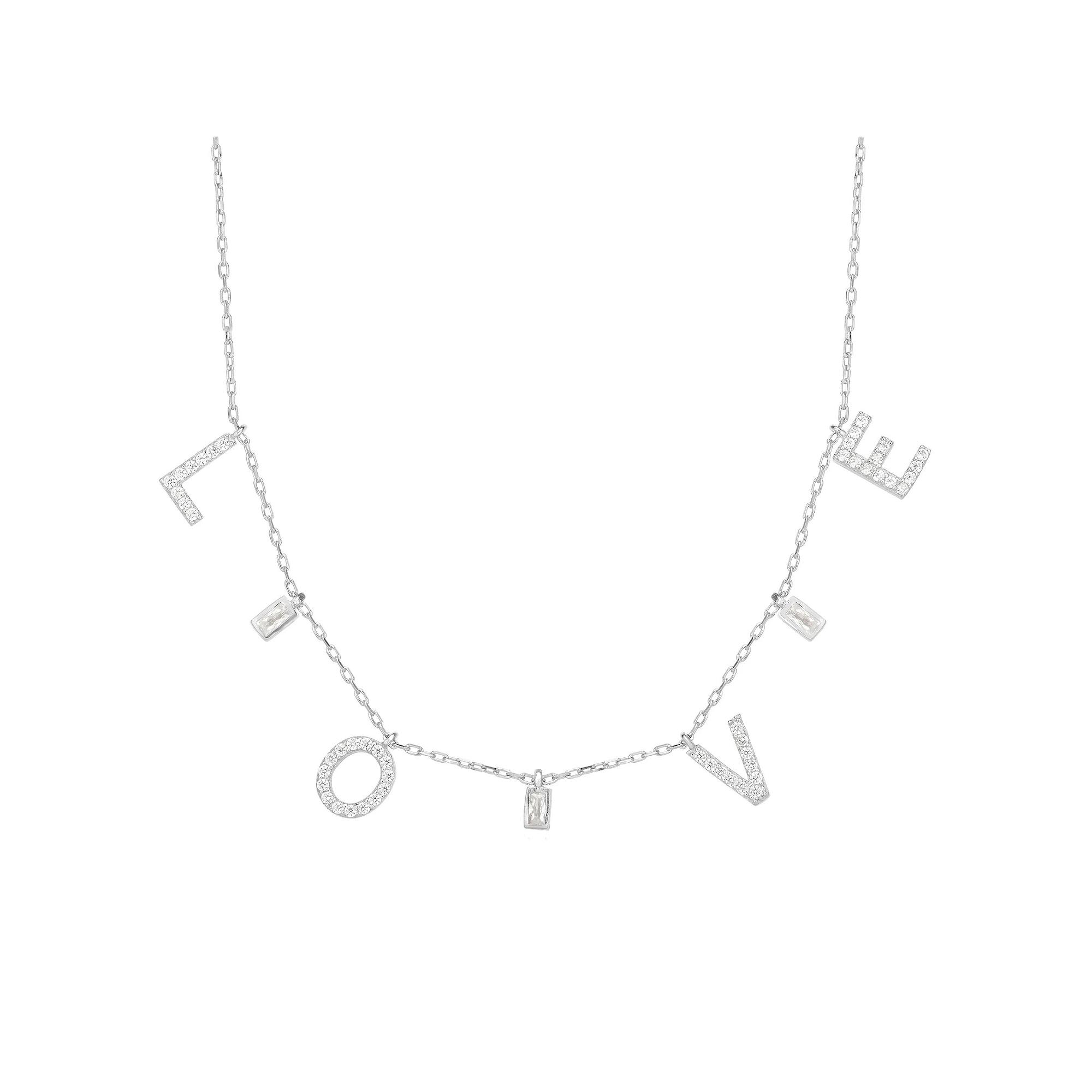 Sunkissed Sterling Cubic Zirconia "LOVE" Charm Necklace, Women's, Silver Tone Product Image