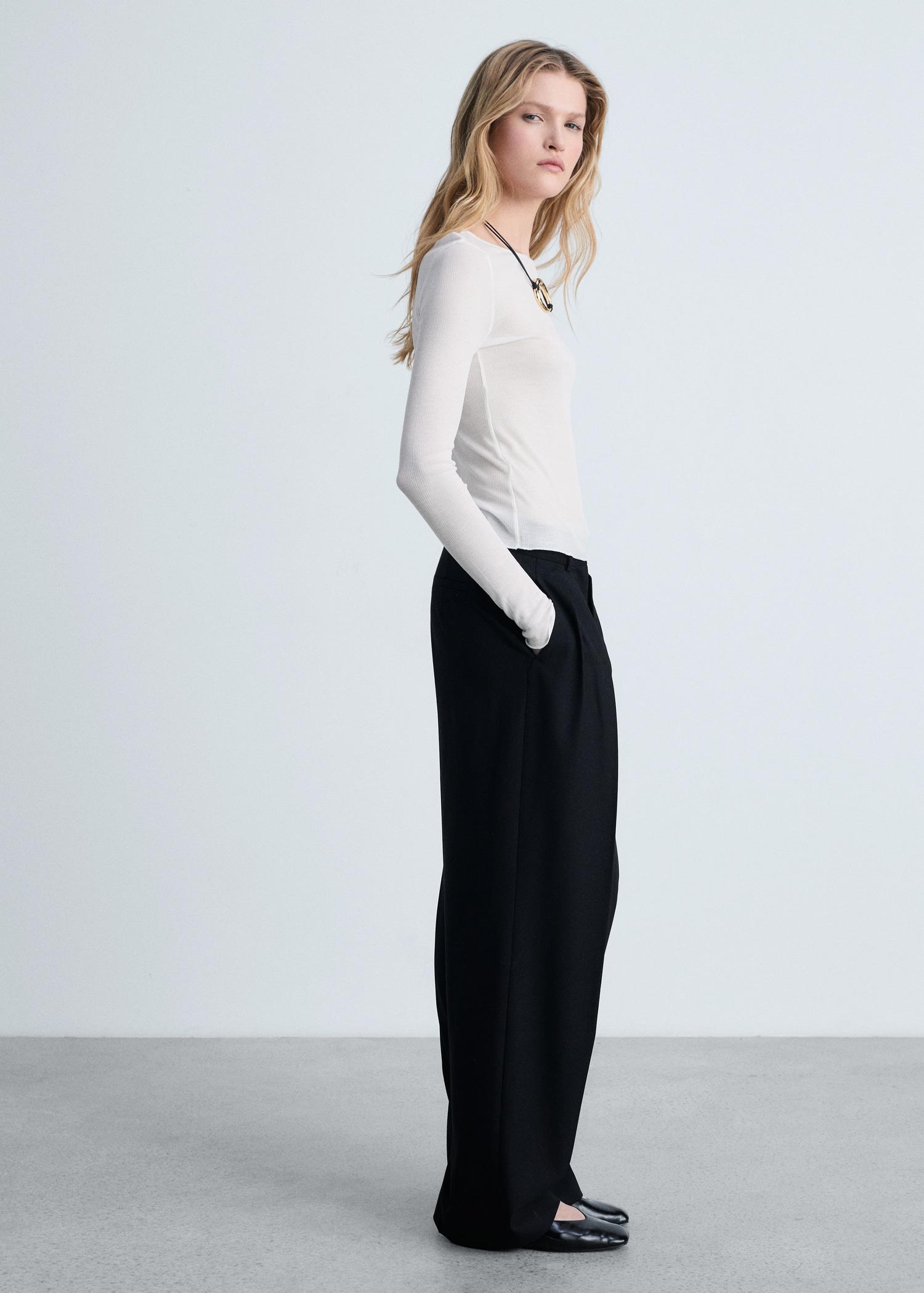 Fine ribbed knit top - Women | MANGO USA Product Image