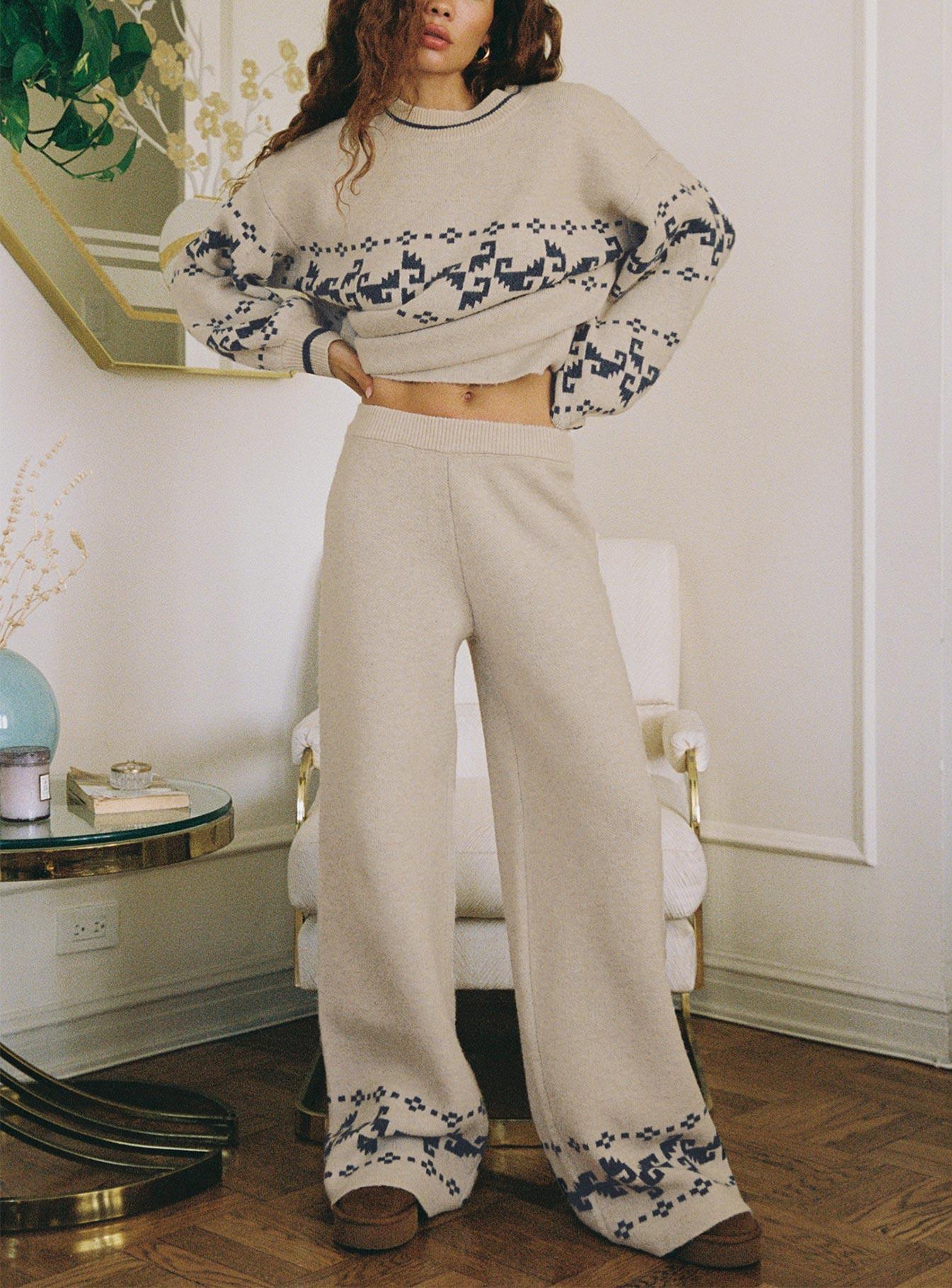 Alpine Knit Pants Cream / Blue Product Image