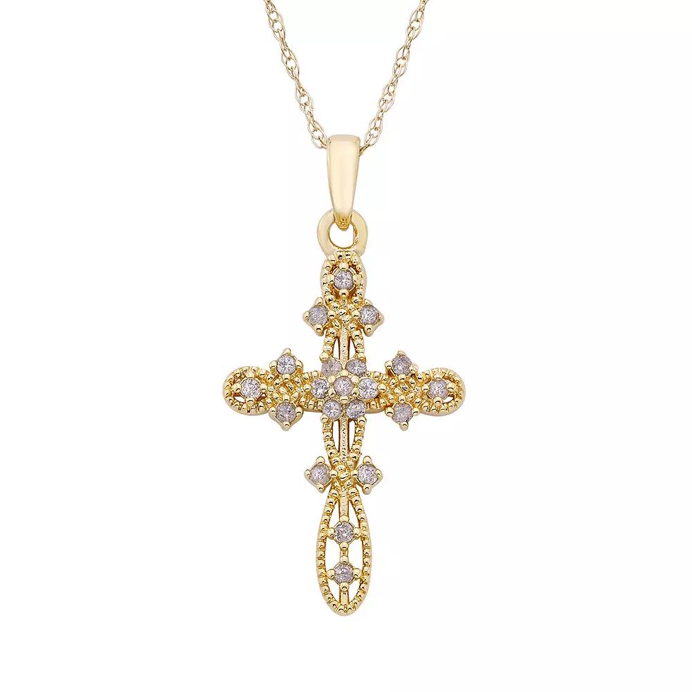 10k Gold 1/10 Carat T.W. Diamond Cross Pendant Necklace, Women's, Size: 18" Product Image