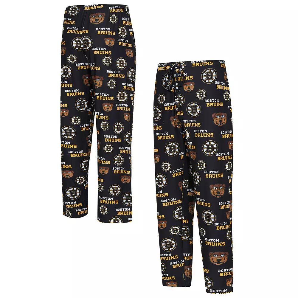 Men's Concepts Sport  Black Boston Bruins All Over Print Knit Pants, Size: Large Product Image