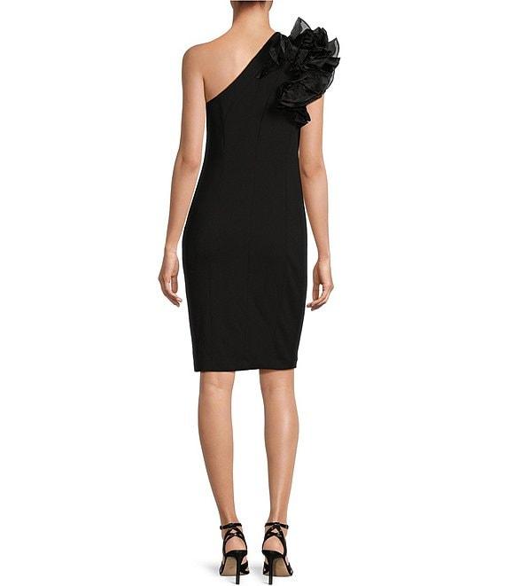 Marina Ruffled One Shoulder Sleeveless Scuba Crepe Sheath Dress Product Image