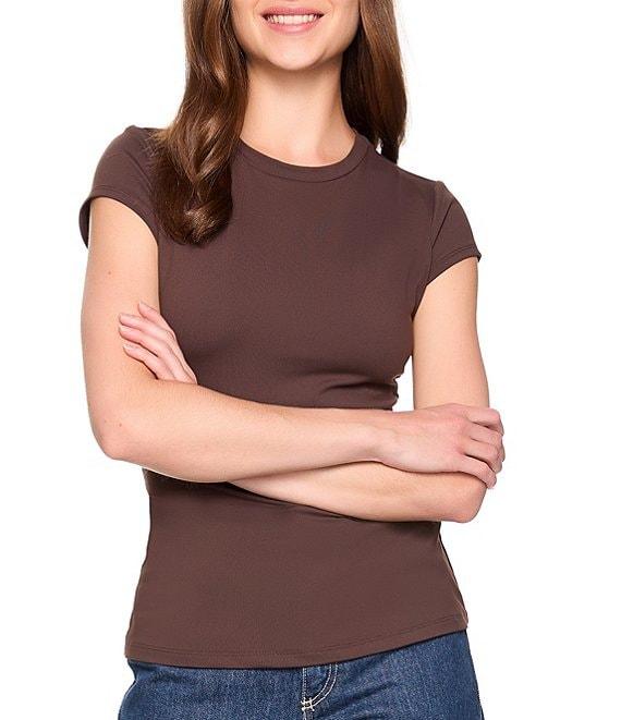 Susana Monaco Crew Neck Short Sleeve Fitted Signature Stretch Knit Tee Shirt Product Image