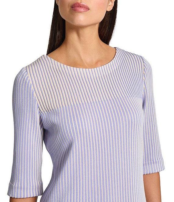 MISOOK Stripe Knit Round Neck Elbow Sleeve Tunic Product Image