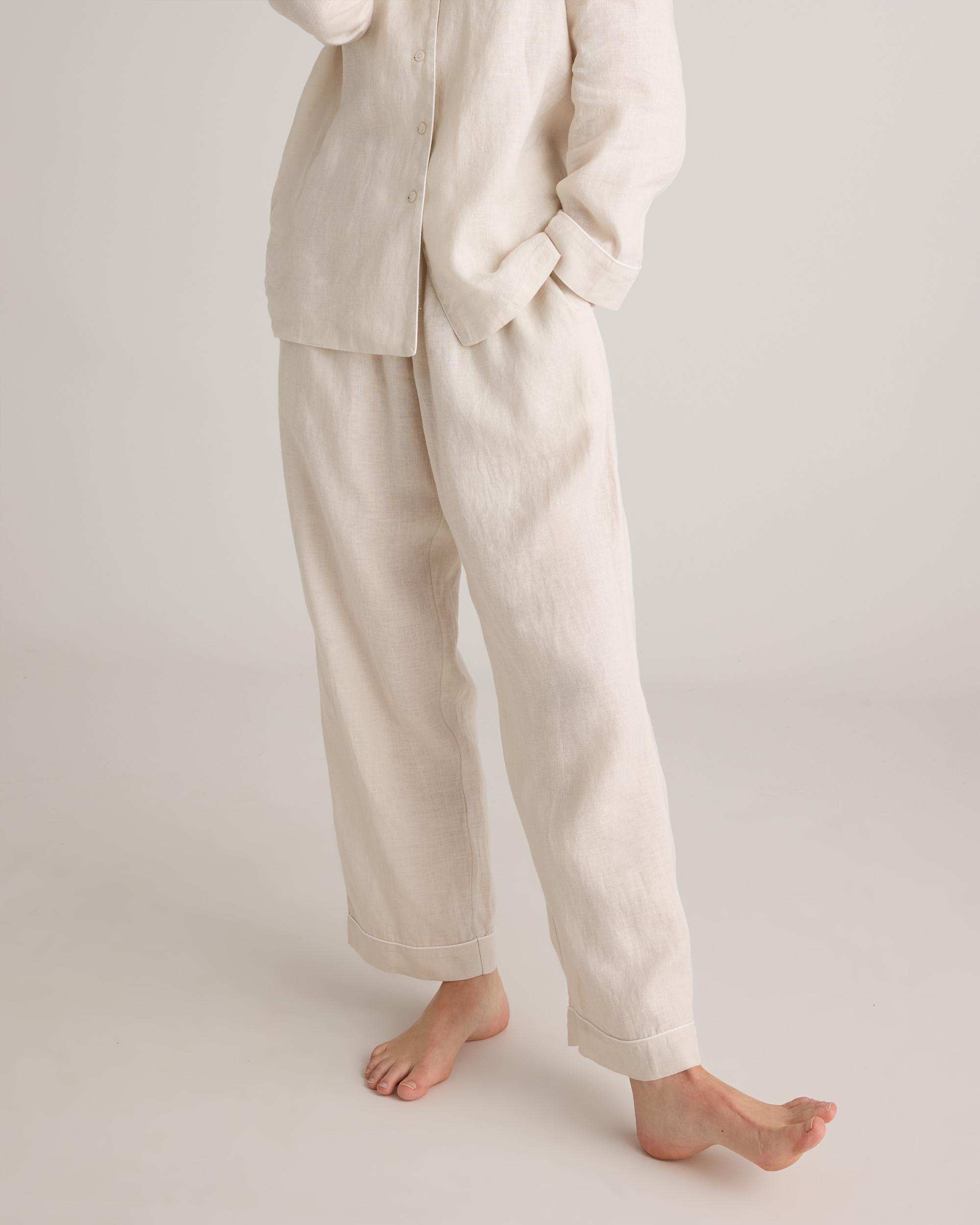 Quince | Women's 100% European Linen Long Sleeve Pajama Set with Piping Product Image