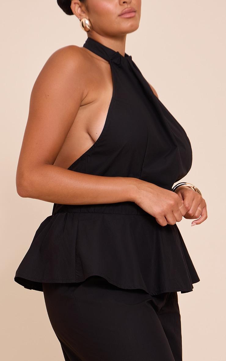 Plus Black Woven Peplum Hem Jumpsuit Product Image