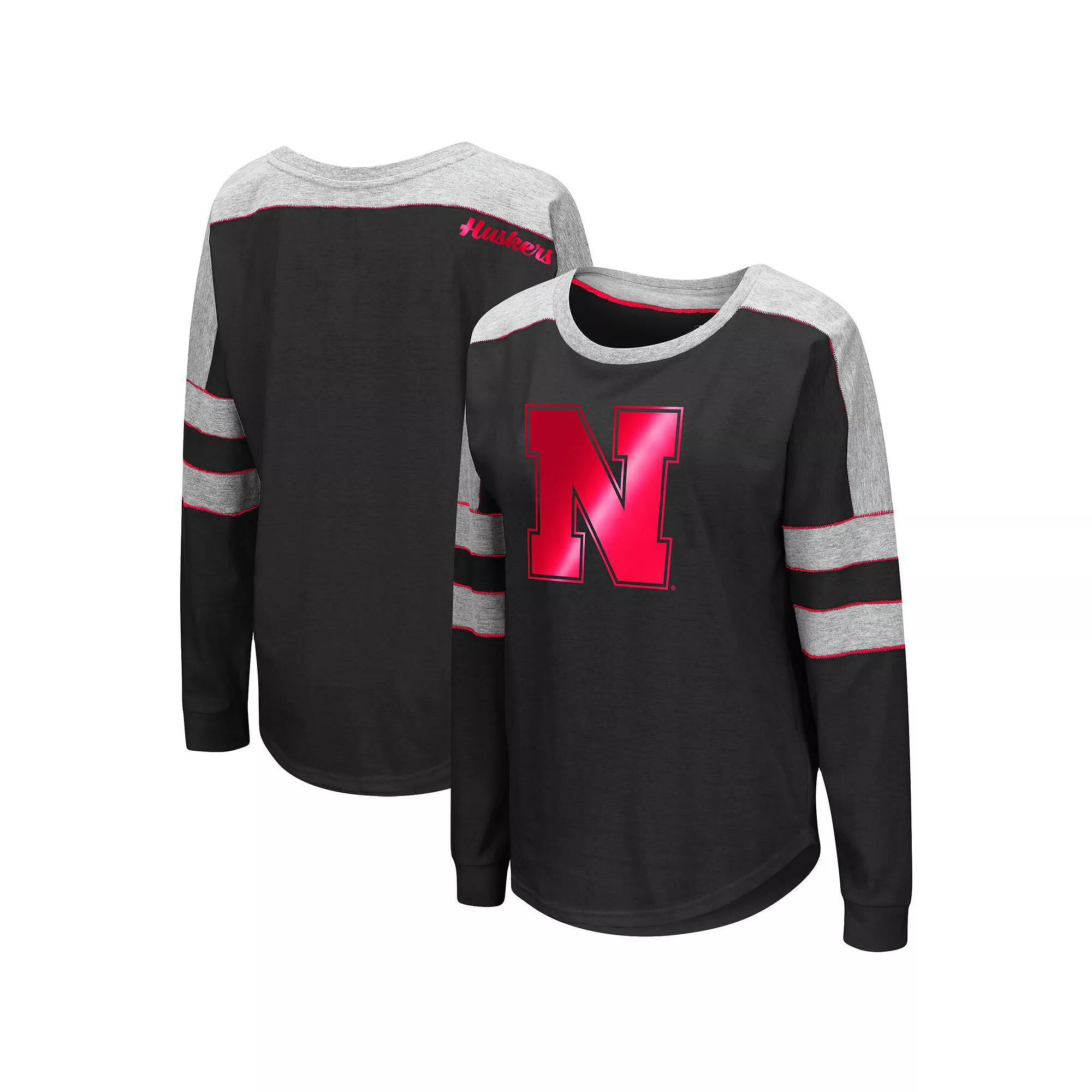 Women's Colosseum Black Nebraska Huskers Trey Dolman Long Sleeve T-Shirt, Size: Small Product Image