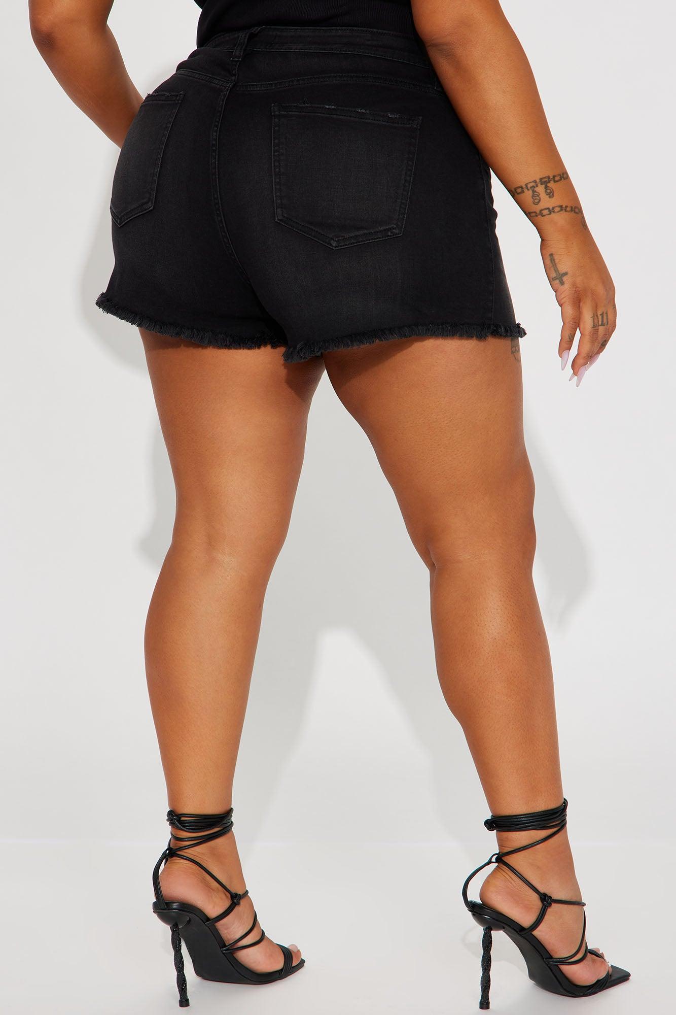 On The List Deluxe Stretch Cut Off Shorts - Black Product Image