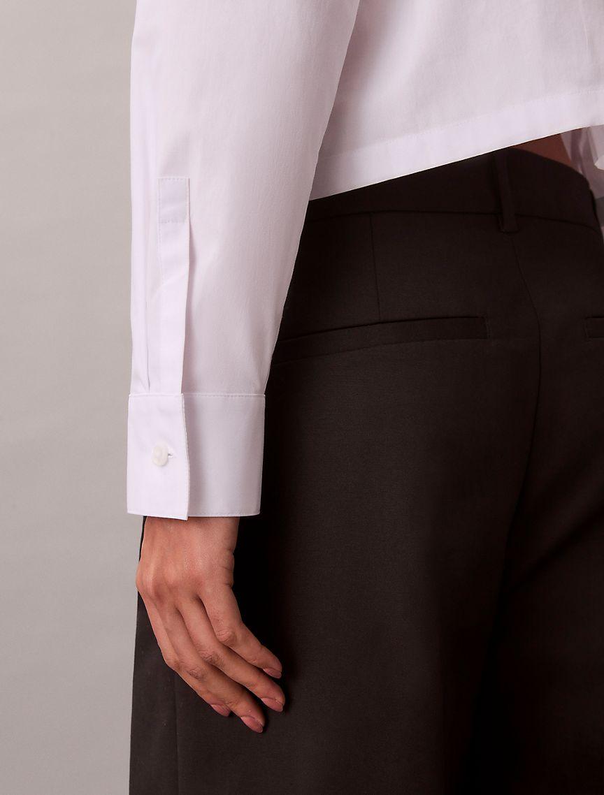 Cotton Stretch Cropped Boxy Button-Down Shirt  Product Image