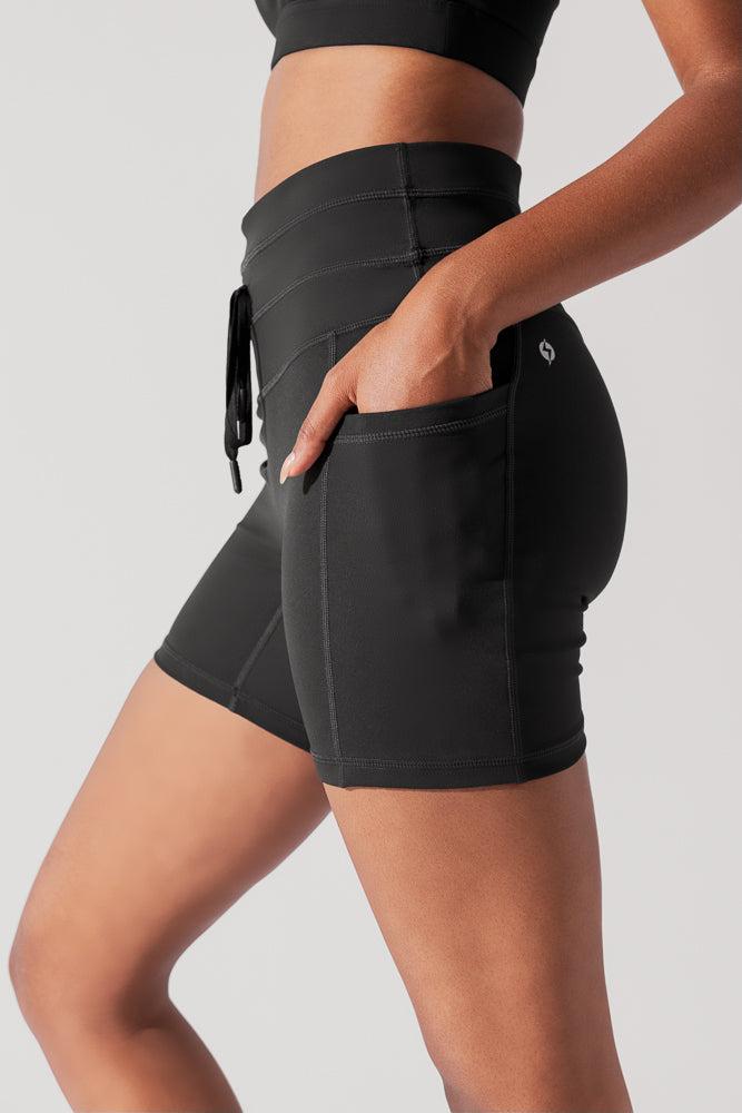 Cargo Midi Short with Pockets - Black Product Image