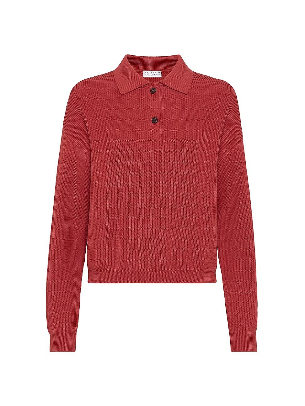 Womens Cotton English Rib Knit Polo Shirt Product Image