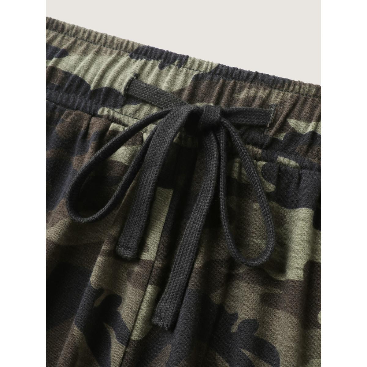 Plus Size Camouflage Print Drawstring Straight-Leg Shorts Women ArmyGreen Casual Drawstring Straight Leg Everyday-Casual Shorts BloomChic 14-16/1X Product Image