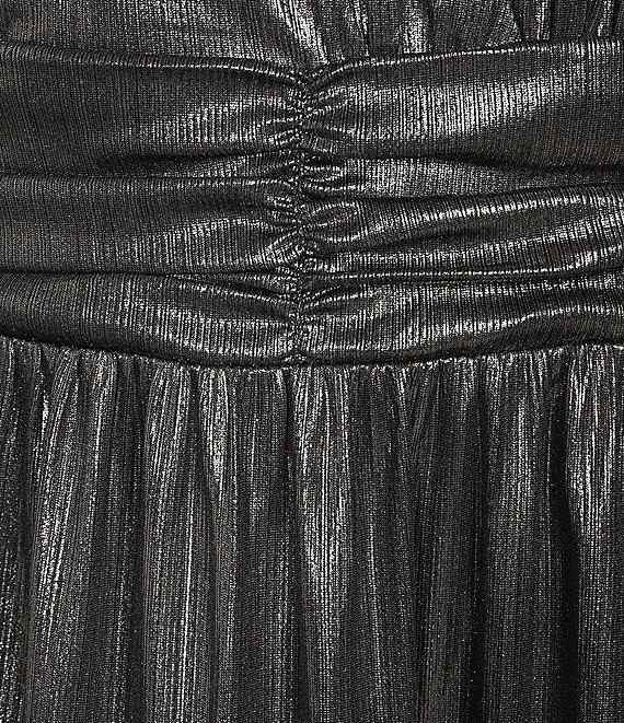 Sugarlips Liquid Satin Surplice V-Neck Sleeveless Velvet Shoulder Tie Tiered Hem Maxi Dress Product Image