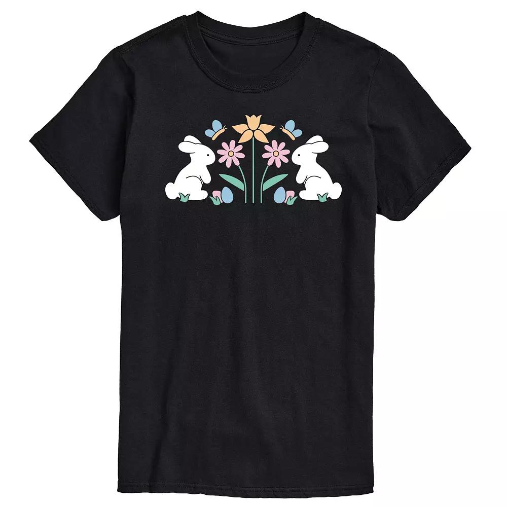 Men's Stencil Bunnies with Flowers Graphic Tee,  Product Image