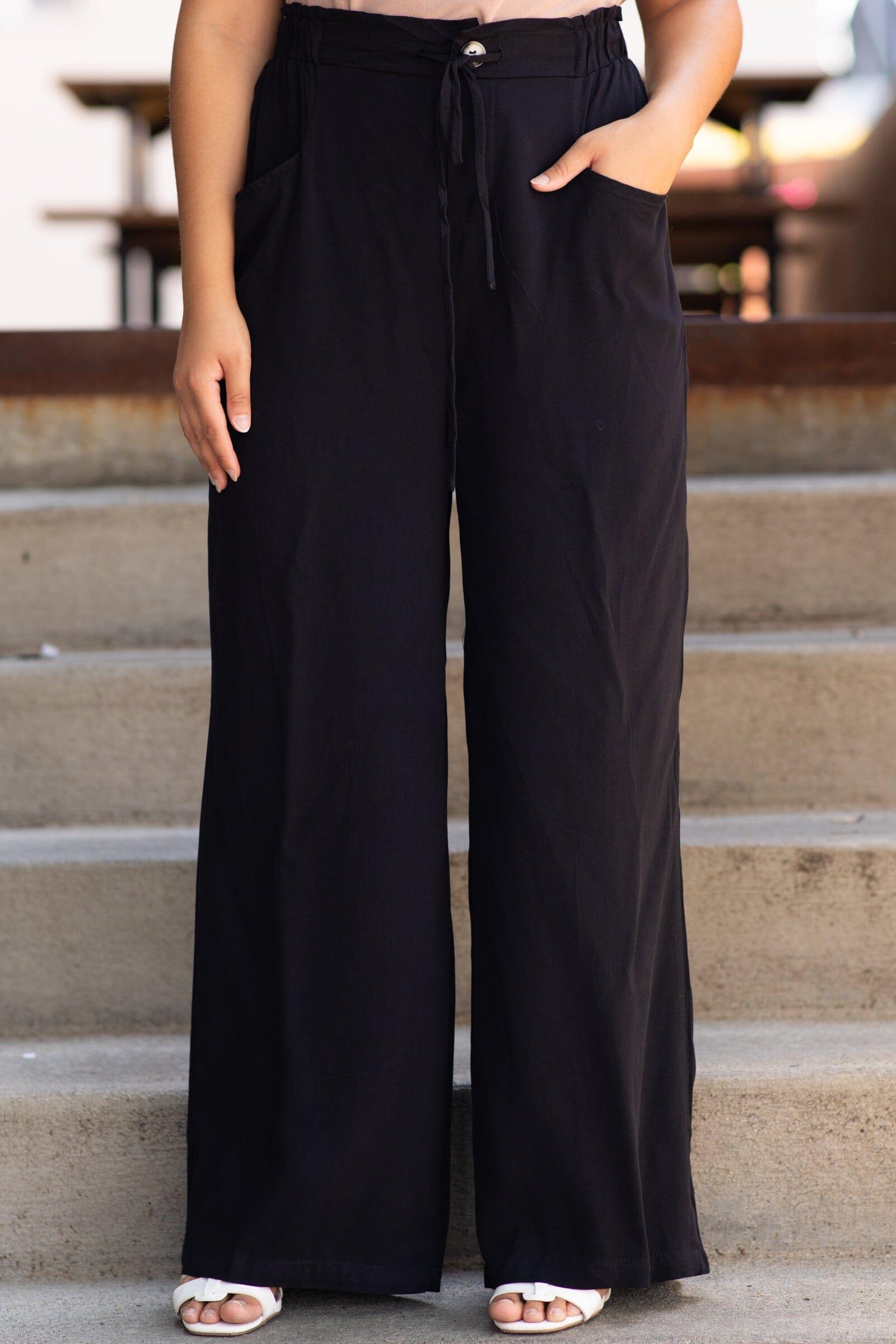 Black Elastic Waist Wide Leg Pants Product Image