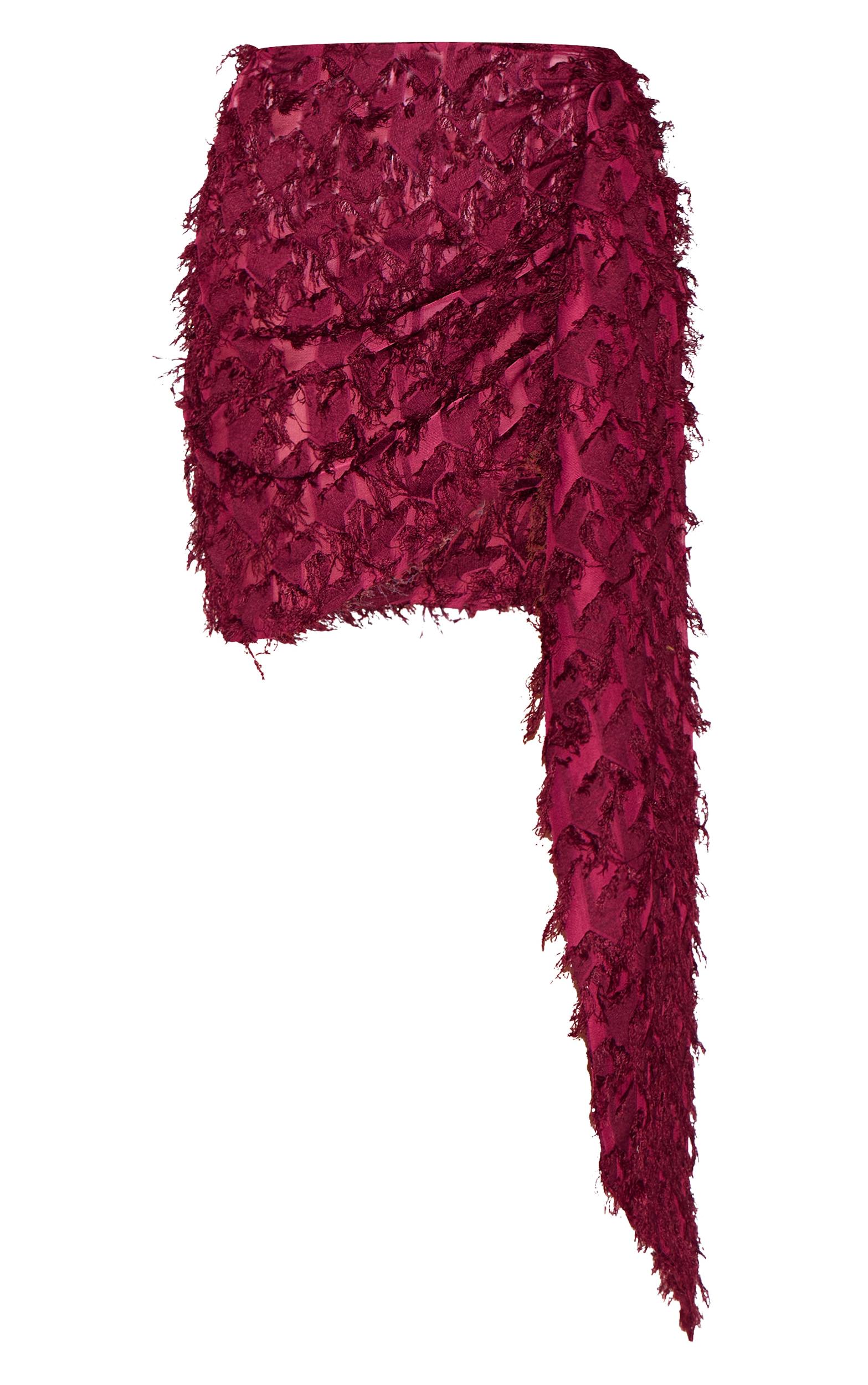 Petite Deep Red Textured Drape Side Mini Skirt Product Image