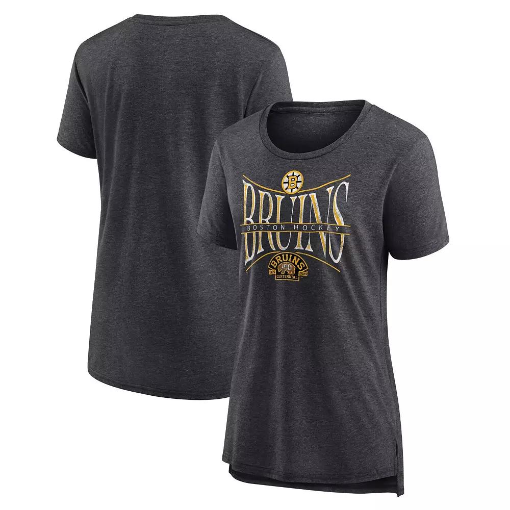 Women's Fanatics Branded Heather Charcoal Boston Bruins Centennial Hockey Tri-Blend T-Shirt,  Product Image