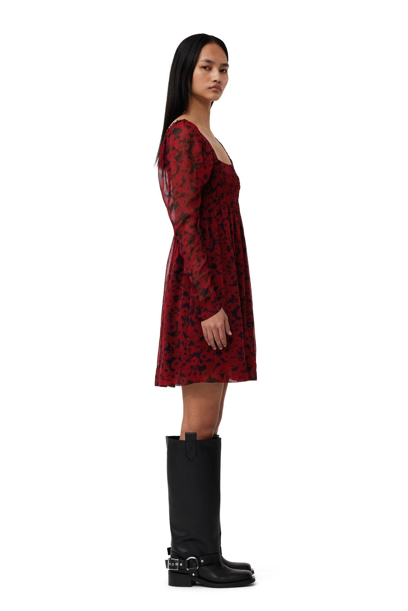 Red Printed Georgette Mini Dress Product Image