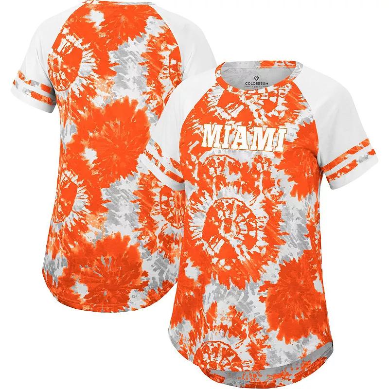 Women's Colosseum Orange/White Miami Hurricanes Annie Oversized Tie-Dye Raglan T-Shirt, Size: Medium Product Image