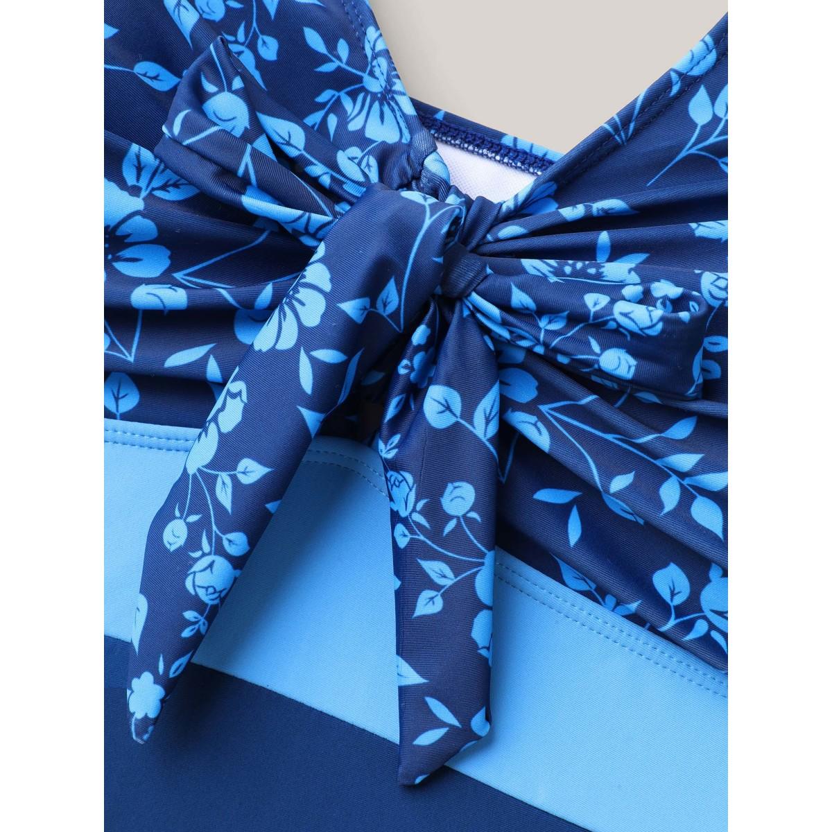 Plus Size Floral Front-Knot One-Piece Swimsuit Women's Swimwear Indigo Beach Gathered Curve Bathing Suits High stretch One Pieces BloomChic 10/M Product Image